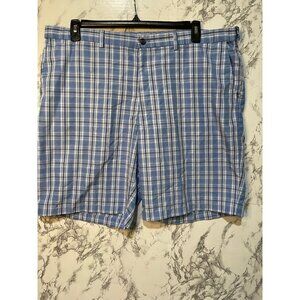 Haggar Men's Size 40 Blue Plaid Shorts 100% Polyester Made In Cambodia